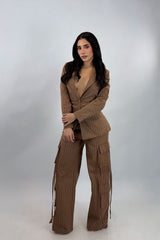 Set Blazer y Pantalon A Rayas Cafe