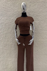 Set Top y Pantalon Café