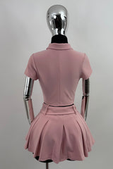 Set Top de Botones y Falda con Hebilla Rosa