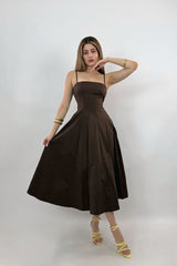 Vestido Midi Square Neck Chocolate