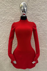 Vestido Manga Larga Tela Sweater Rojo