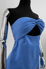 Vestido Lino Corto Suelto Azul