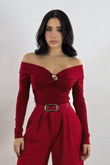 Blusa Brillosa App Dorada Roja