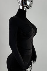 Blusa Manga Larga Escote Ruched Negro