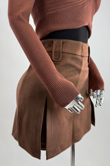 Short Falda Velvet Plisada Cafe