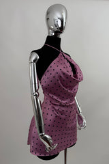 Vestido Satinado Polka Dots Rosa