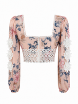 Crop Top Manga Larga Floreado