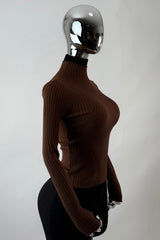 Blusa Cuello Tortuga Tela Punto Cafe