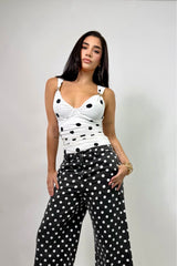 Blusa Apps Doradas Polka Blanca