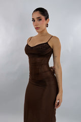 Vestido Corset Mesh Cafe