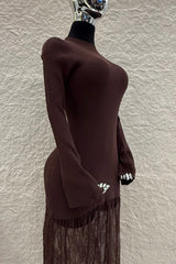 Vestido Tela Punto con Encaje Cafe