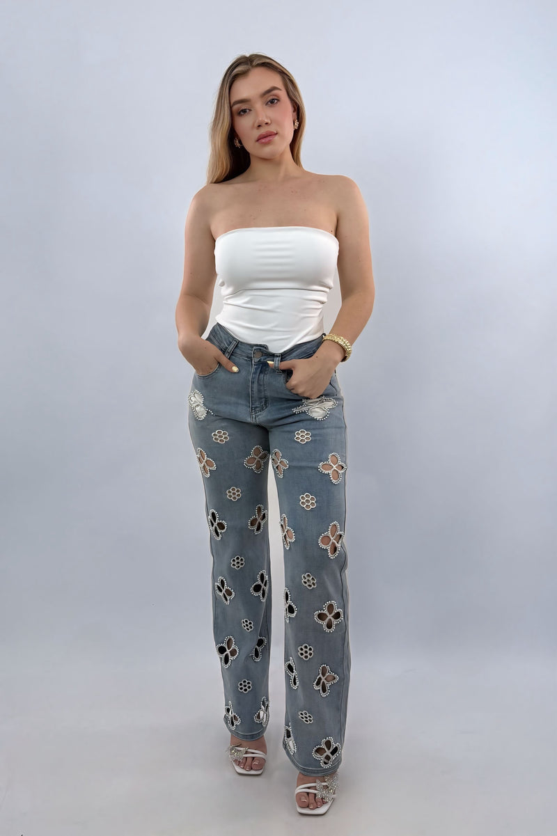 Pantalon App de Perlas Denim