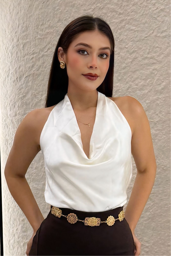 Top Halter Satin Blanco
