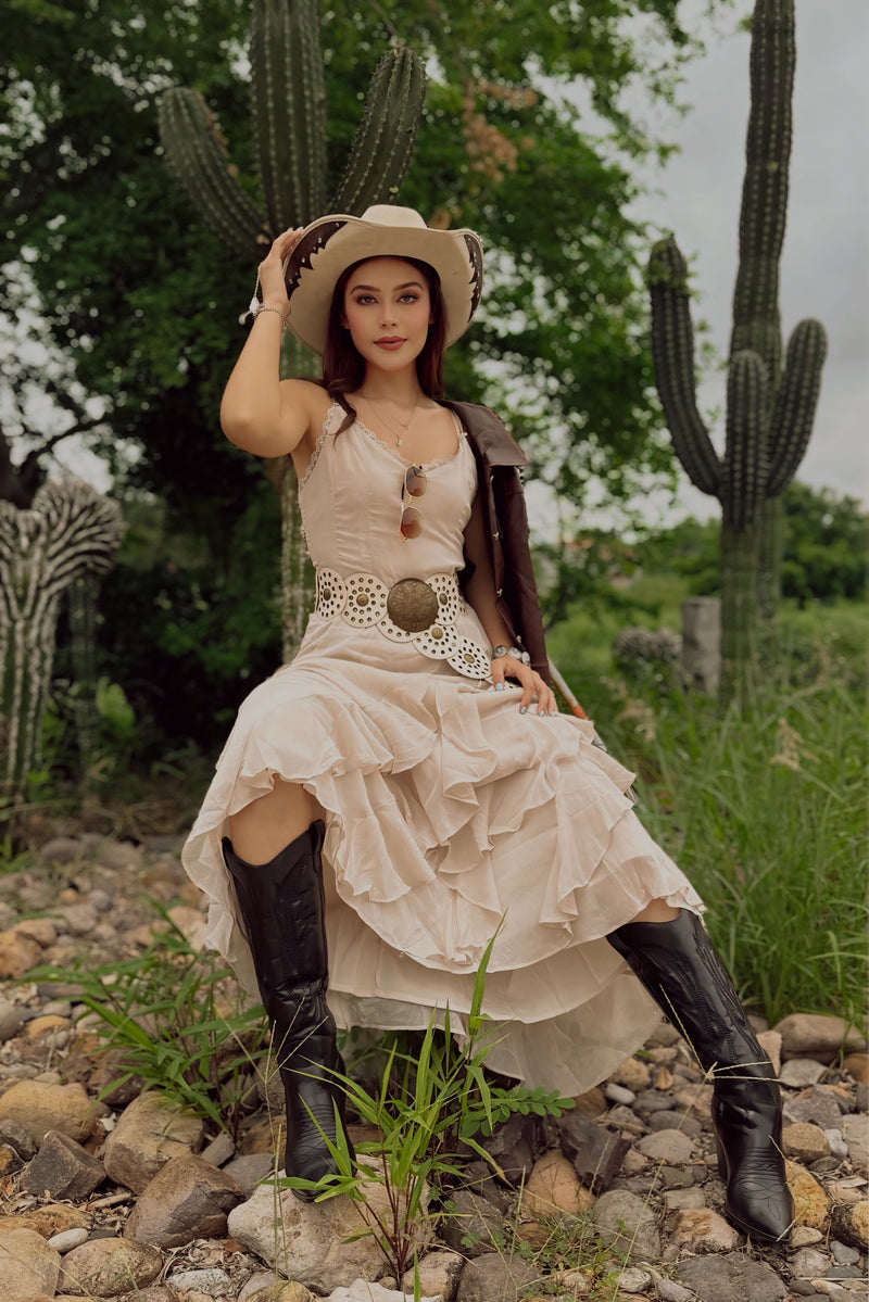 Vestido Largo Olanes Beige