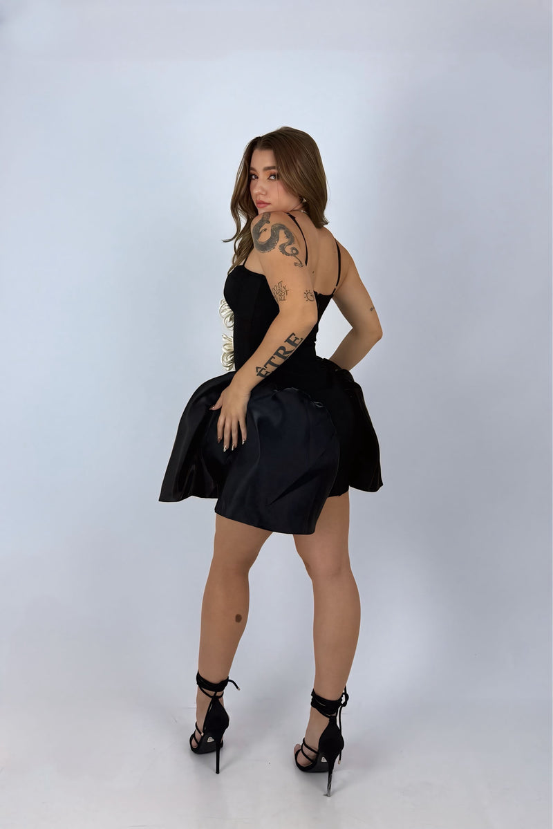 Vestido Bubble Bandage App de Flores Negro