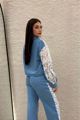 Camisa Denim Con Encaje Blanco
