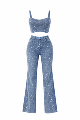 Set Top y Pantalon Rhinestone Denim