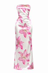 Vestido Largo Strapless Floral Blanco