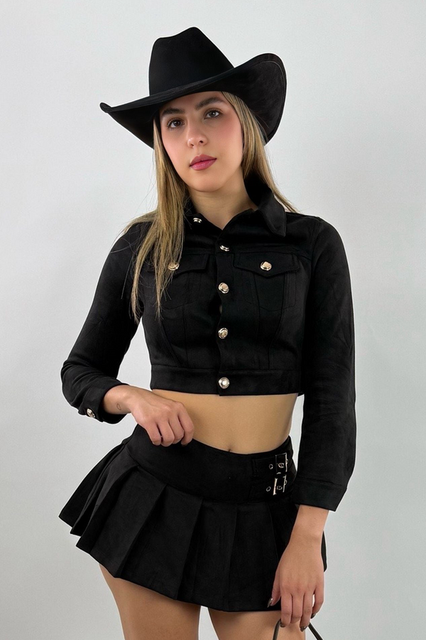 Jacket Corta Velvet Negra