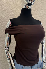 Top Off Shoulder Ruched Cafe