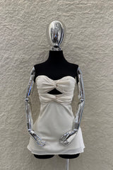 Vestido Strapless Satinado Beige