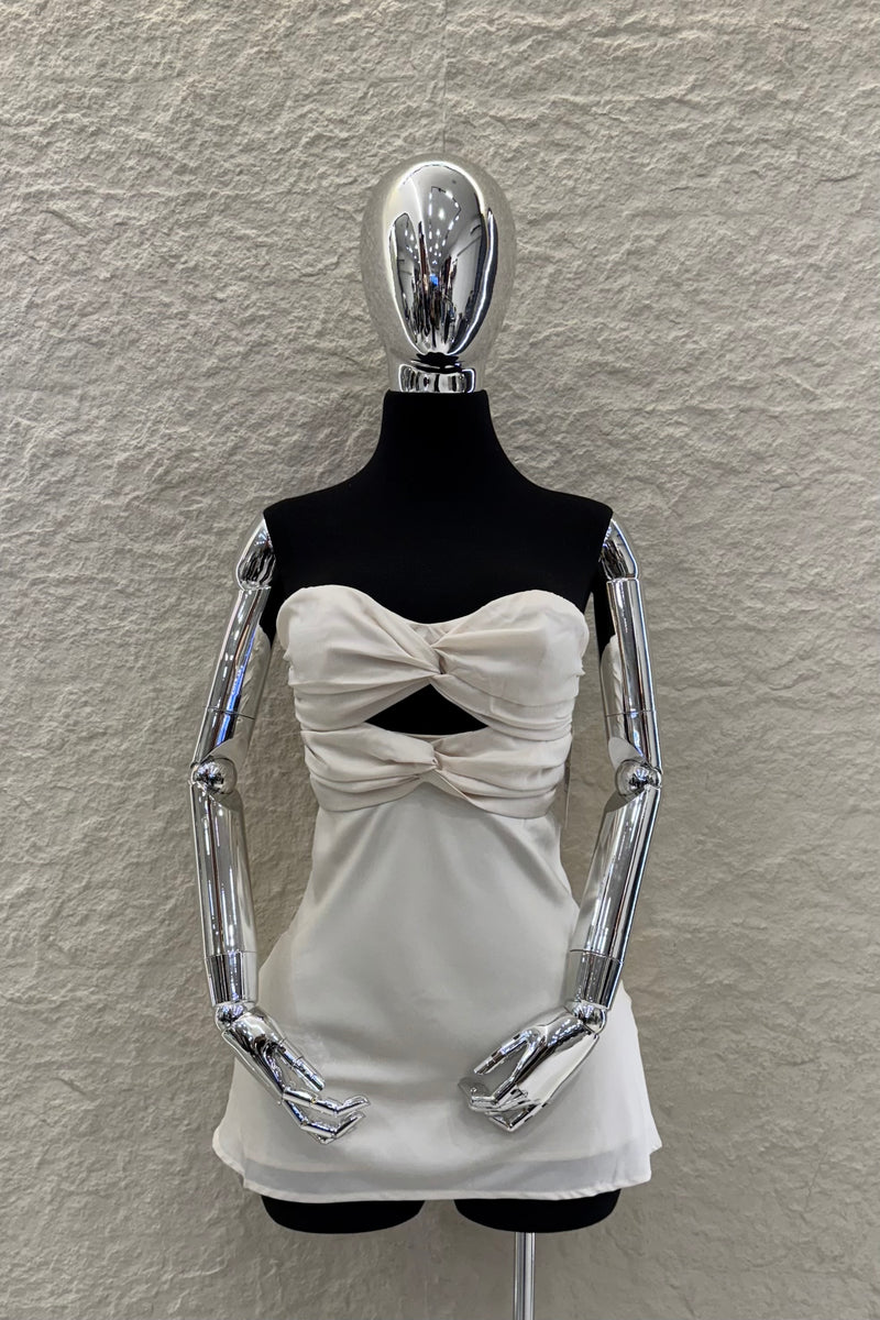 Vestido Strapless Satinado Beige