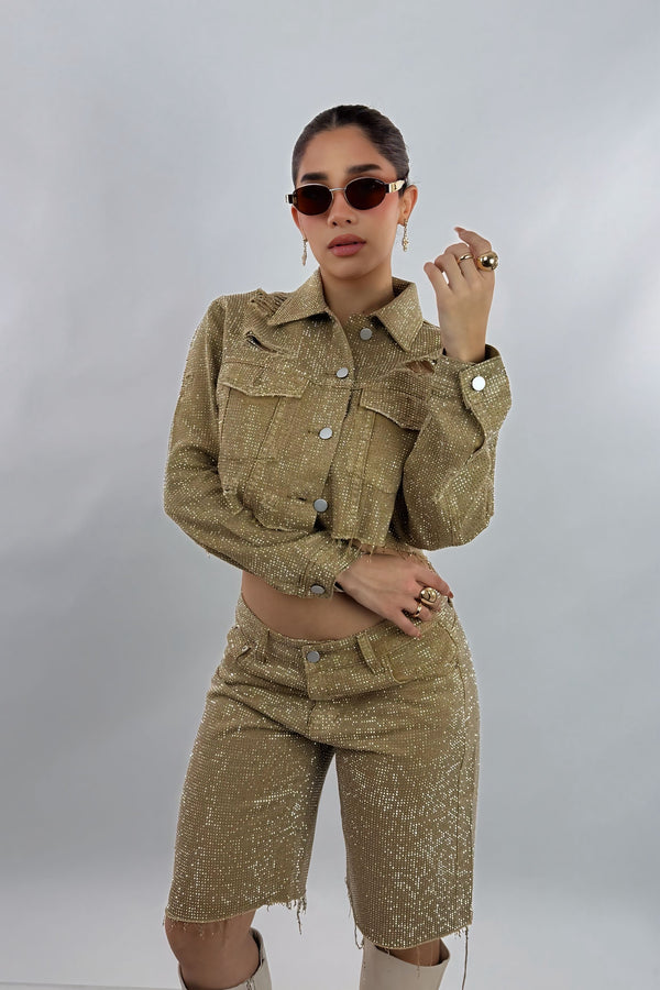 Jacket Rhinestone Kakhi