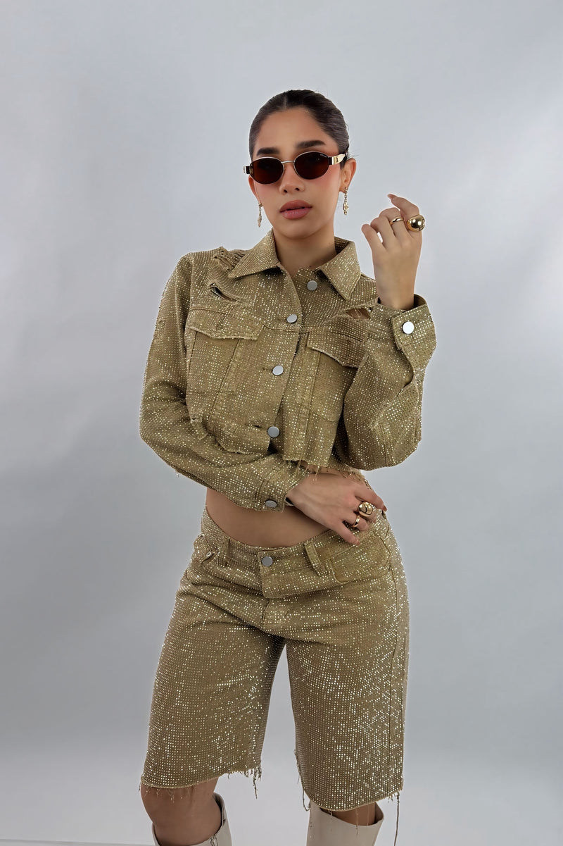 Jacket Rhinestone Kakhi