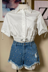 Short Denim Con Pedreria