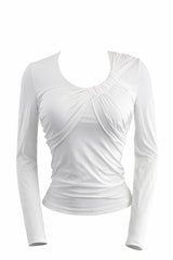 Blusa Manga Larga Escote Ruched Blanco