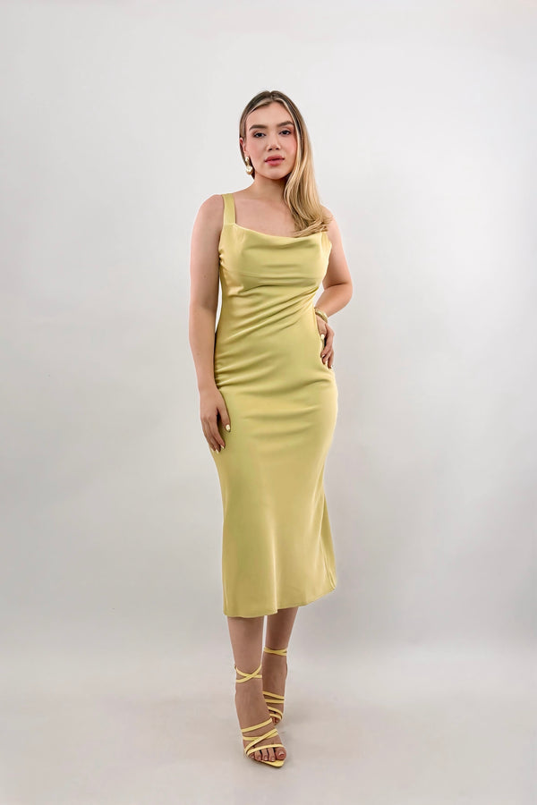 Vestido Midi Satinado Verde