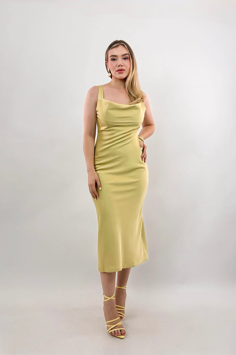 Vestido Midi Satinado Verde