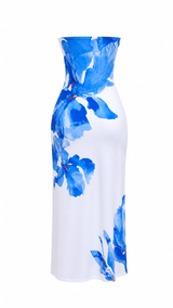 Vestido Largo Strapless Floral Blanco