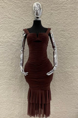 Vestido Midi Ruched Cafe