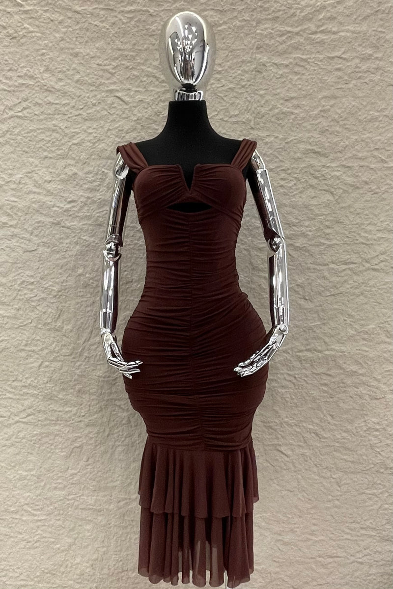 Vestido Midi Ruched Cafe