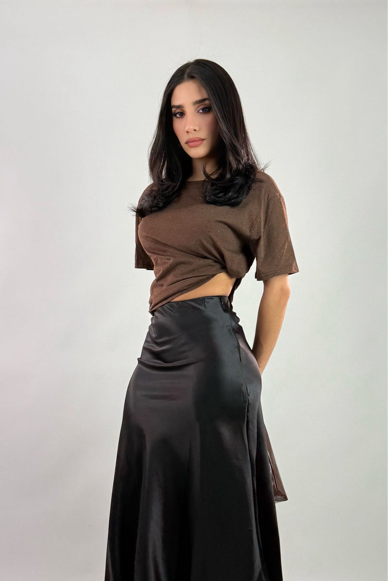 Falda Midi Satinada Negra