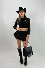 Falda Corta App de Bolsas Velvet Negro