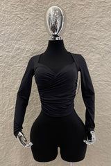 Blusa Manga Larga Ruched Negro