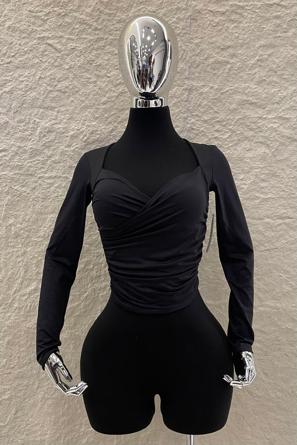 Blusa Manga Larga Ruched Negro