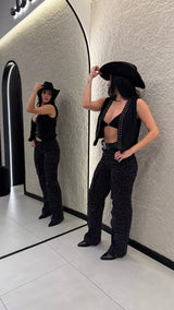Chaleco Velvet Estoperoles Negro