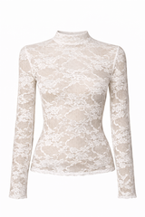 Blusa Corta Mesh De Encaje Blanco