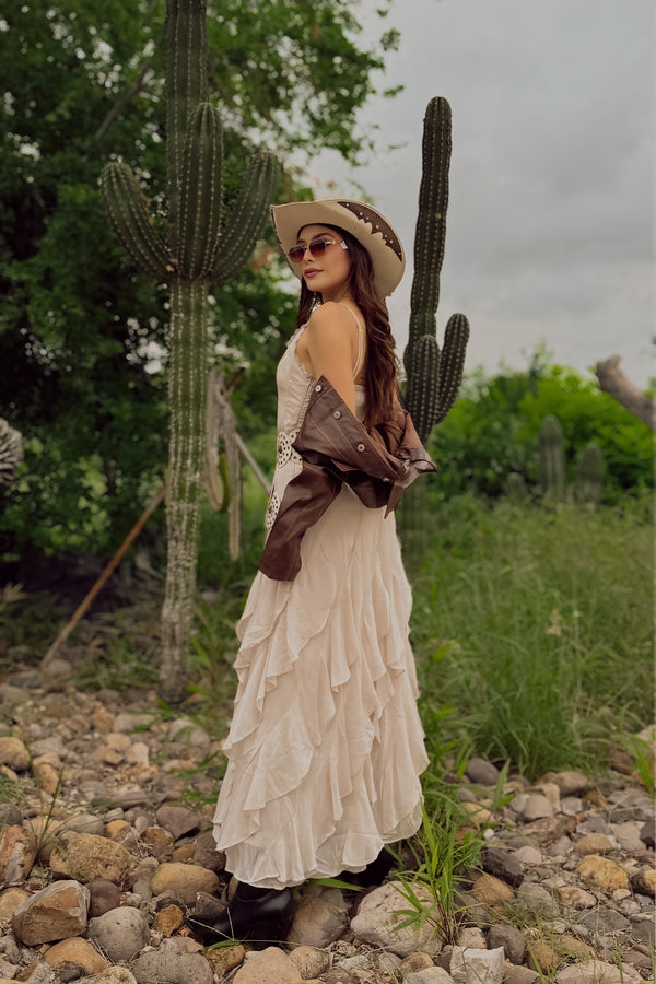 Vestido Largo Olanes Beige