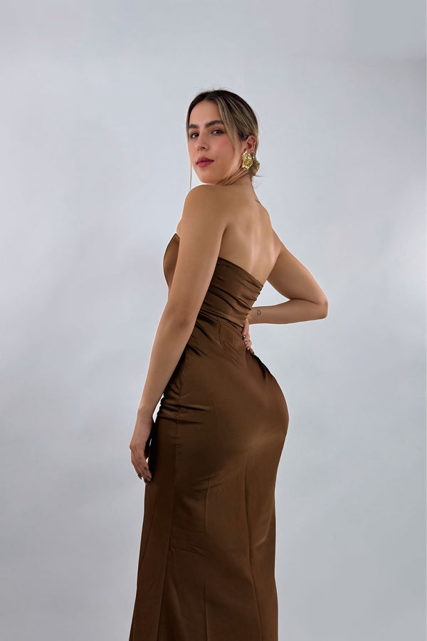 Vestido Midi Strapless Cafe
