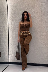 Crop Top Encaje Cafe