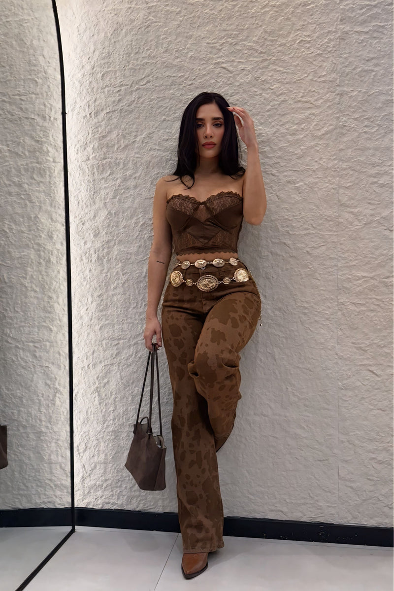 Crop Top Encaje Cafe