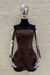 Vestido Strapless Encaje Cafe