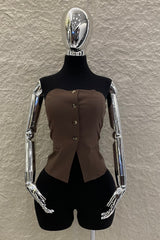 Chaleco Strapless App de Bolsa Cafe