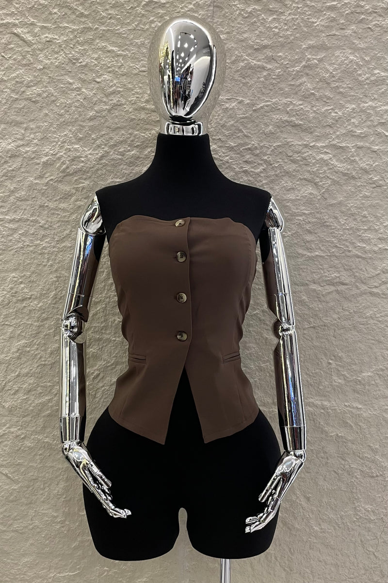 Chaleco Strapless App de Bolsa Cafe