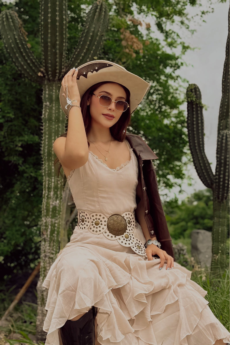Vestido Largo Olanes Beige