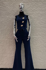 Set Top Apps Doradas y Pantalon Sastre Azul